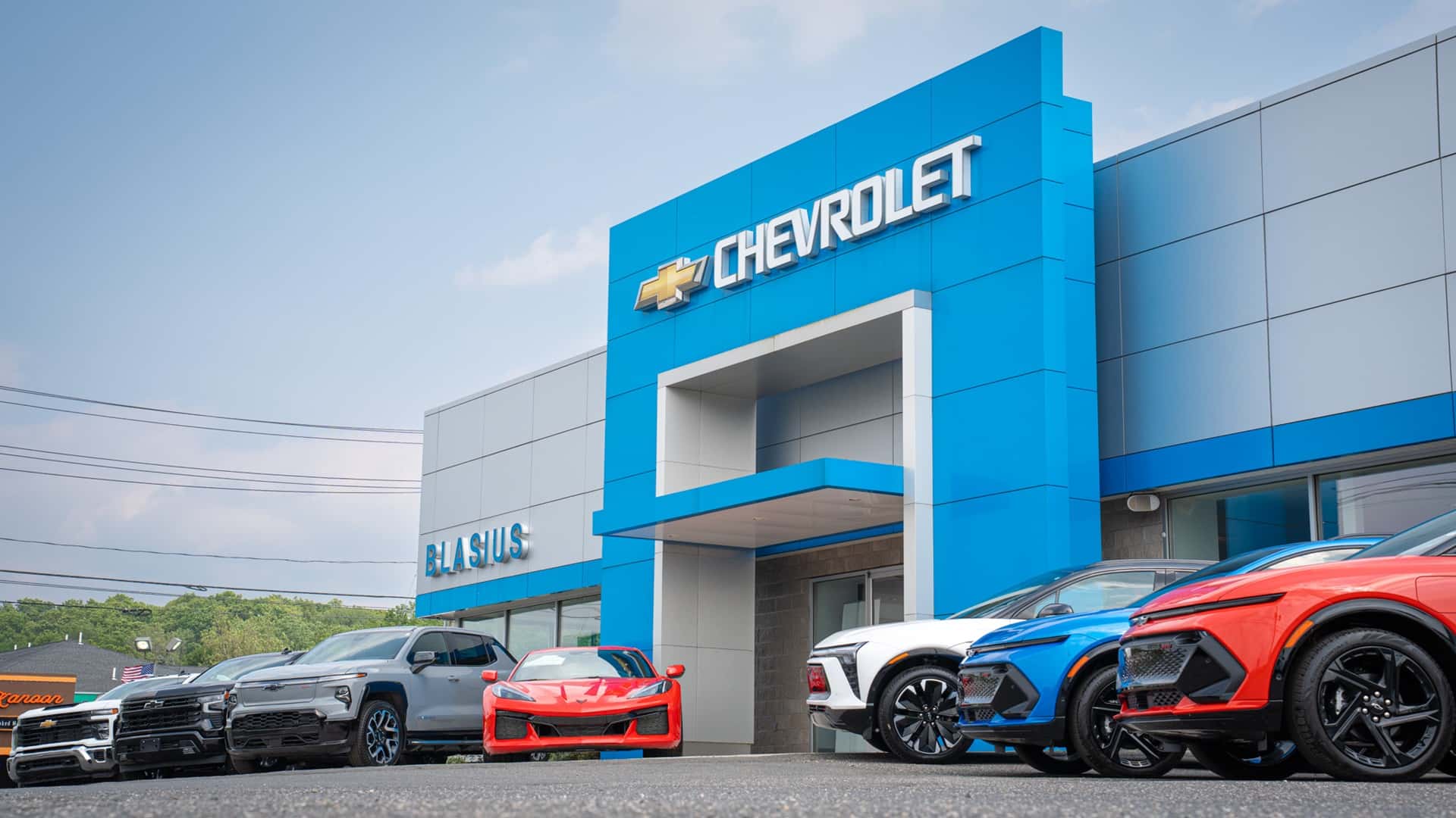 An exterior shot of a Chevrolet dealership