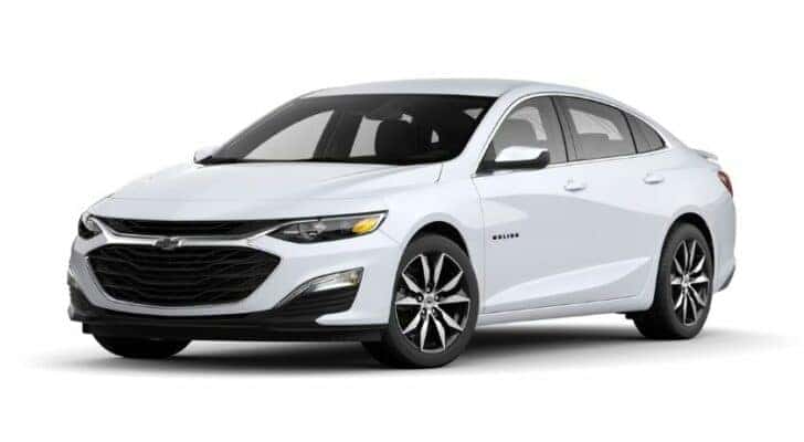 A white 2019 Chevy Malibu RS is angled left.