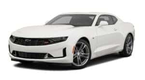 A white 2020 Chevy Camaro is facing left.