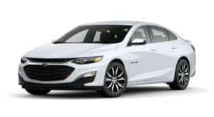 A white 2020 Chevy Malibu RS is angled left.