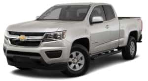 A silver 2019 used Chevrolet Colorado is angled left on a white background.