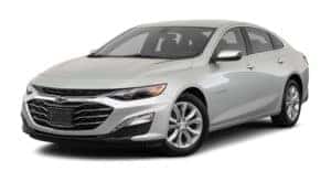 A silver 2019 used Chevrolet Malibu is facing left.
