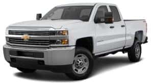 A white 2019 Chevrolet Silverado 2500HD is angled left on a white background.