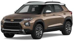 A brown and white 2021 Chevy Trailblazer is angled left on a white background.