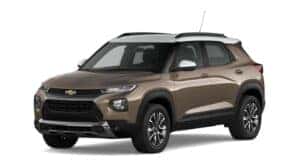 A tan 2021 Chevy Trailblazer is angled left.