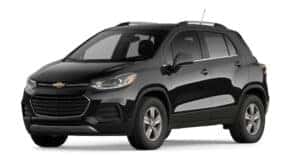 A black 2021 Chevy Trax is angled left,
