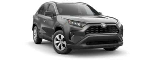 A grey 2021 Toyota RAV4 LE is angled right.