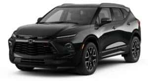 A black 2023 Chevy Blazer RS is angled left.