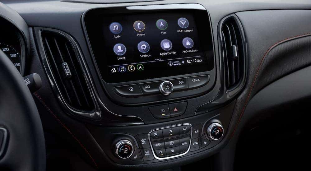 A close up shows the infotainment screen in a 2022 Chevy Equinox RS.