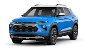 A blue 2024 Chevy Trailblazer is shown angled left.