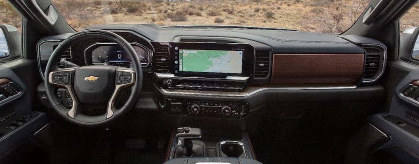 The interior of a 2022 Chevy Silverado High Country is shown from above the center console.