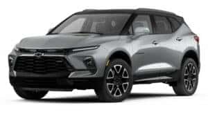A silver 2024 Chevy Blazer RS is angled left.