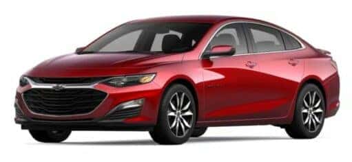 A red 2024 Chevy Malibu is shown angled left.
