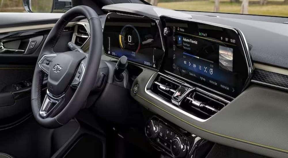 The gray interior and dash in a 2024 Chevy Trailblazer is shown.