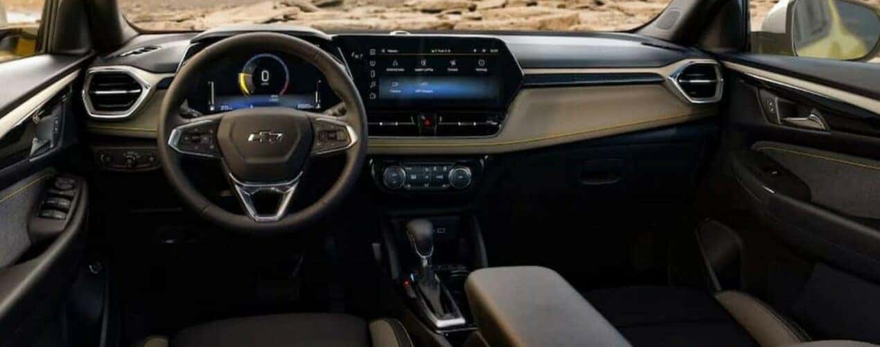 The gray interior and dash in a 2024 Chevy Trailblazer is shown.