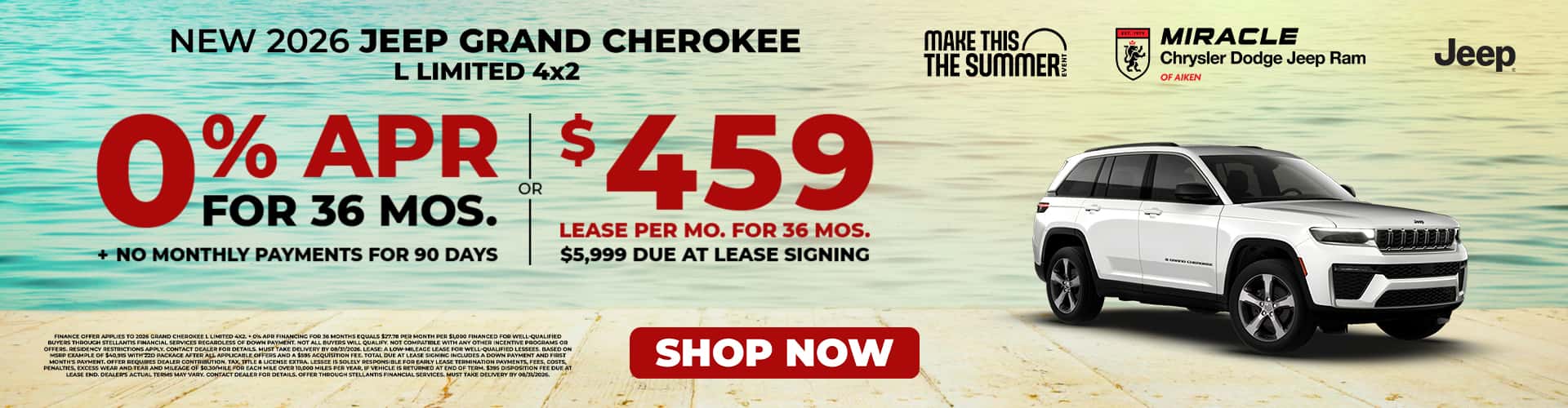 August 2026 Offer 2026 Jeep Grand Cherokee Banner