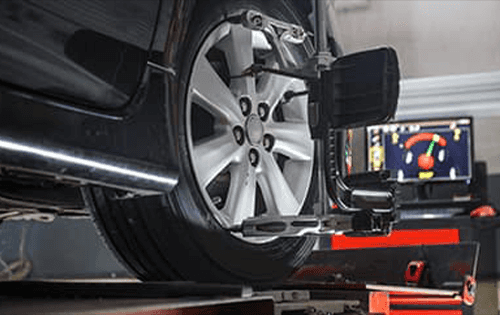 A wheel getting new alignment.