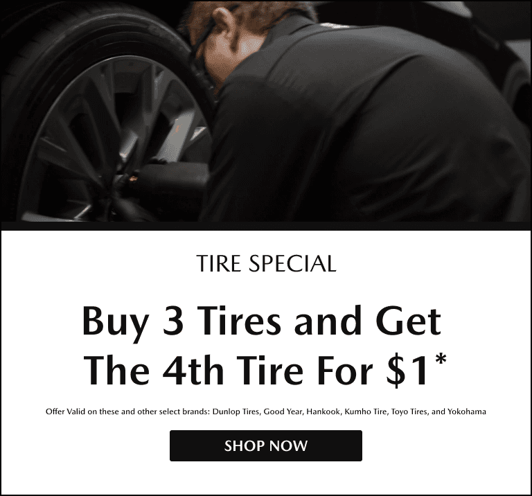 Tire Special: Buy 3 tires and get the 4th for $1. Shop now for select brands including Dunlop, Goodyear, and Yokohama.