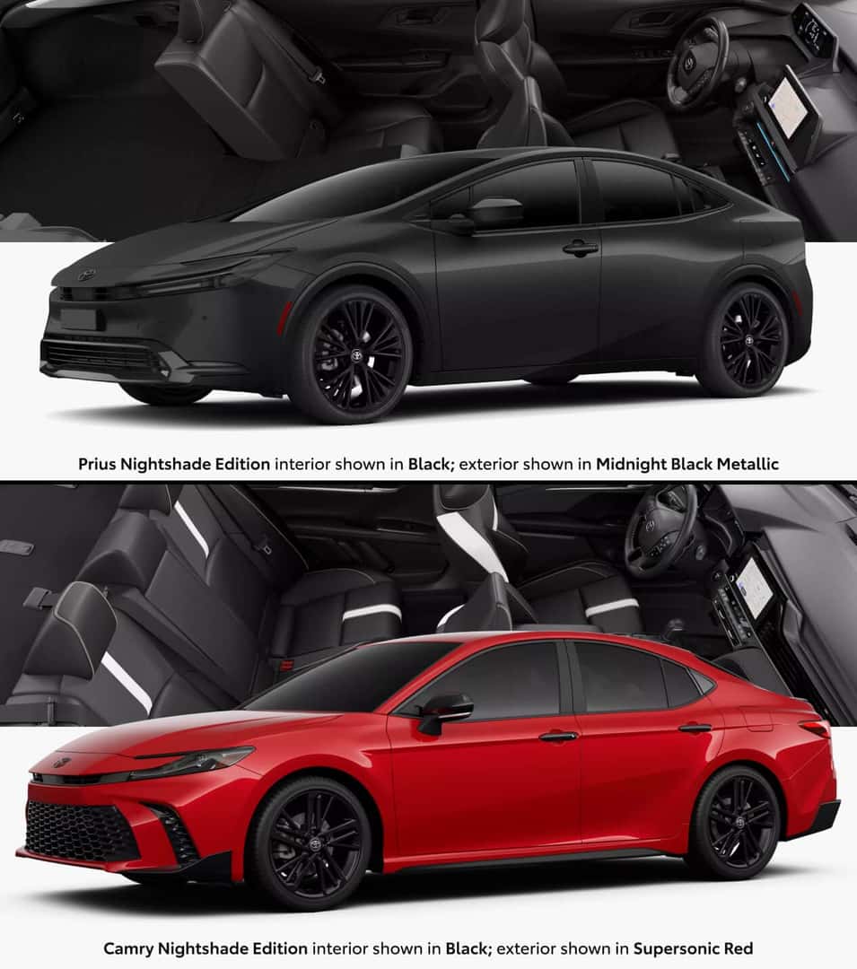 Top:Toyota Prius (Hybrid & Plug-In) Nightshade Edition & Bottom: Toyota Camry Nightshade Edition