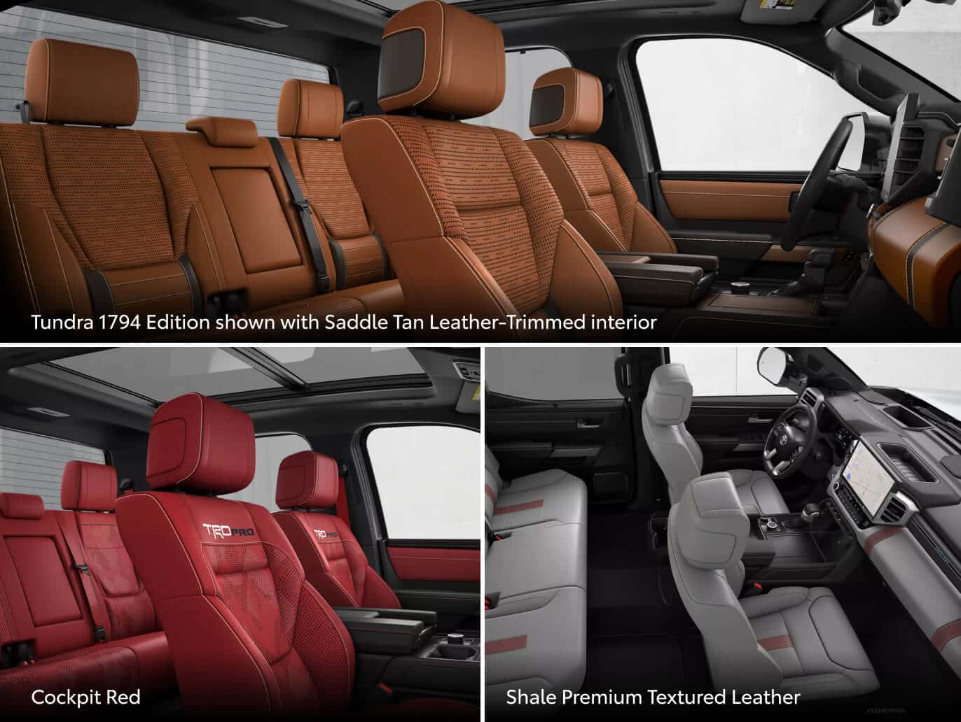 Toyota Tundra Interior Colors:Saddle Tan, Cockpit Red, Shale