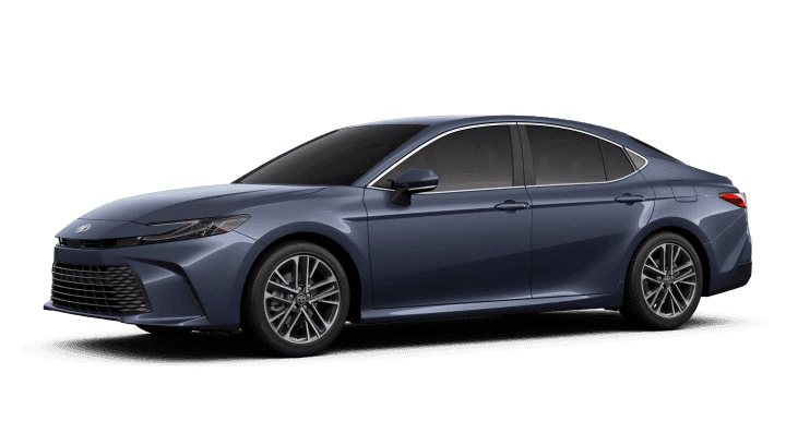 2026 Toyota Camry XLE in Dark Cosmos in three quarter angle.