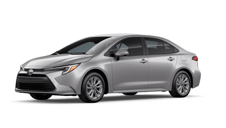 2026 Toyota Corolla Hybrid XLE in Classic Silver Metallic in three quarter angle.