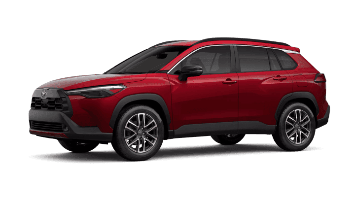2026 Toyota Corolla Cross XLE in Soul Red Crystal in three quarter angle.