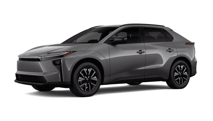 2026 Toyota bZ XLE in Heavy Metal in three quarter angle.
