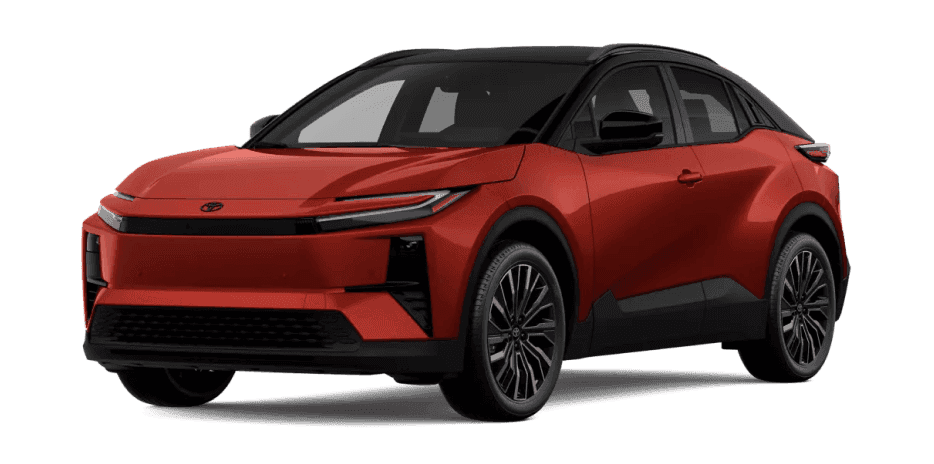 Front three-quarter view of a red 2027 Toyota C-HR