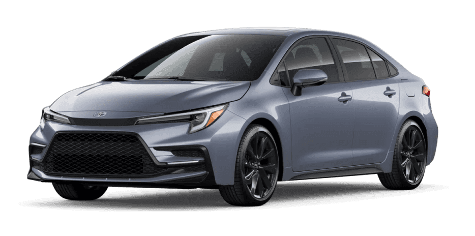 Front three-quarter view of a gray 2027 Toyota Corolla