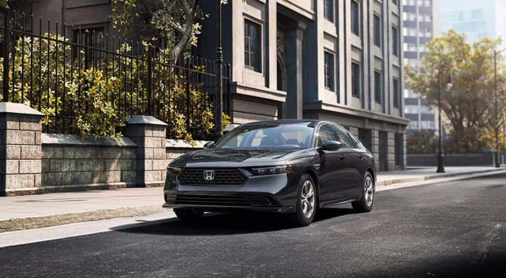 A gray 2023 Honda Accord EX-L is shown parked on a city street.
