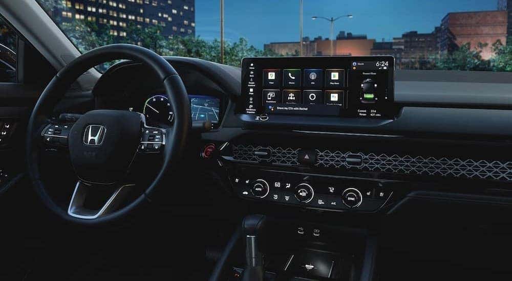 The black interior in a 2025 Honda Accord Hybrid for sale in Oklahoma City.