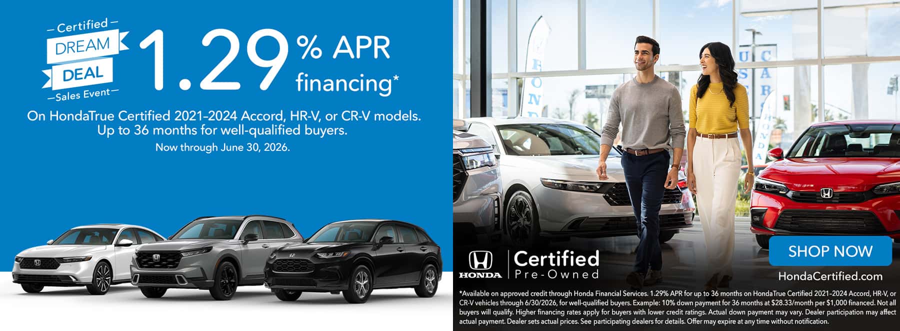 1.29% APR on Certified Accord, HR-V and CR-V inventory