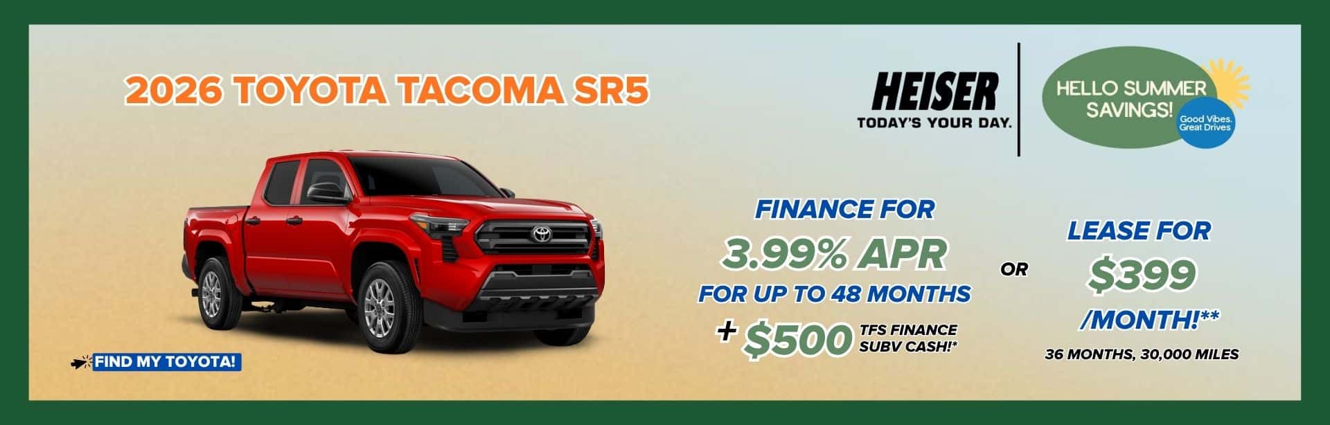 Finance for 3.99% APR for up to 48 months + $500 TFS Finance Subv Cash* OR Lease for only $319/month!**