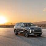 A Hyundai Palisade parked during sunset