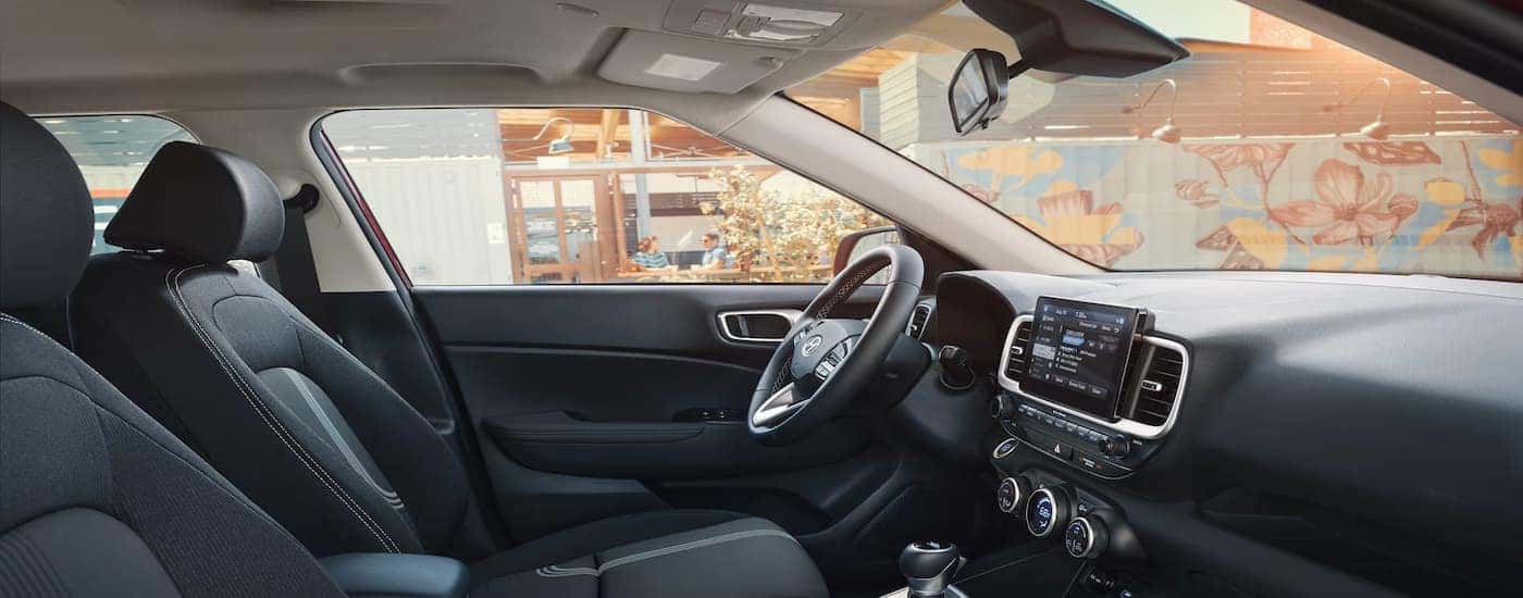 Black leather interior of a 2025 Hyundai Venue for sale