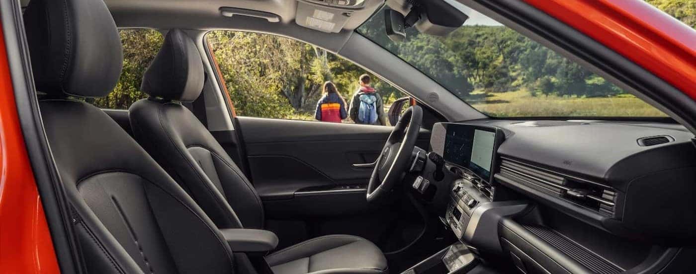 The black interior and dash in a 2026 Hyundai Kona for sale near The Villages.