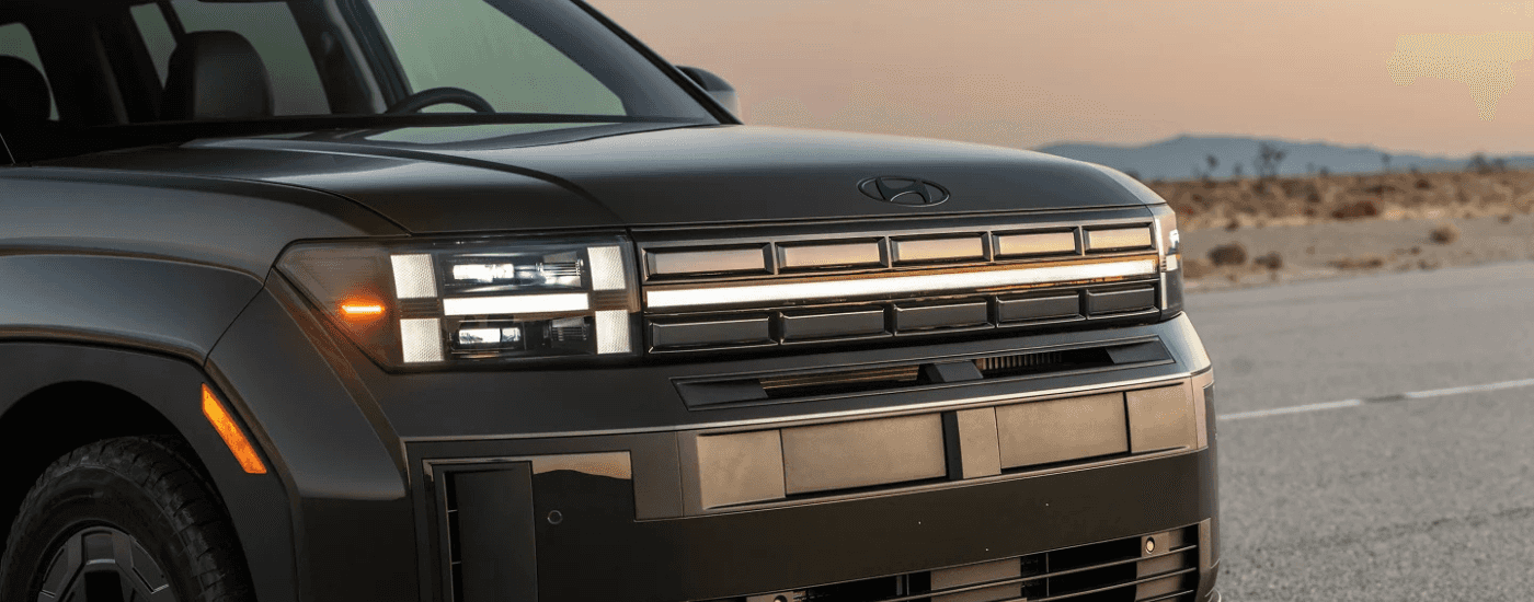 Headlights of a black 2026 Hyundai Santa Fe for sale near The Villages