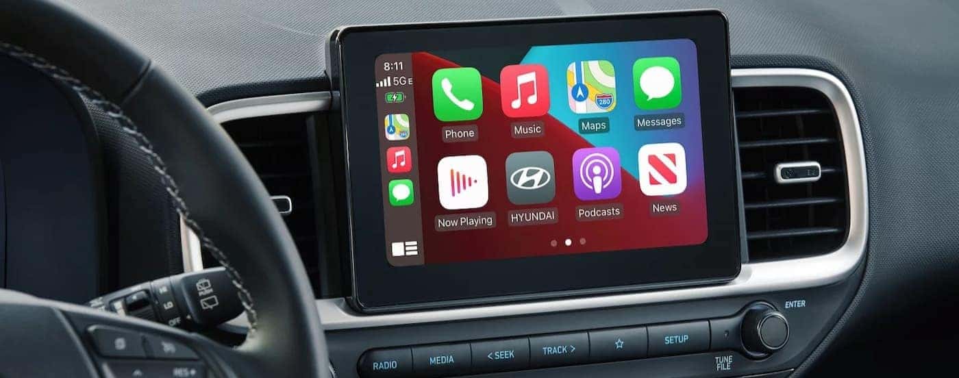 The infotainment screen in a 2026 Hyundai Venue for sale near me.