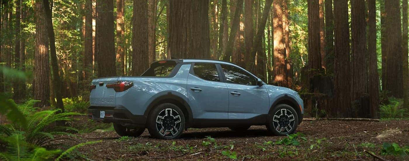 A blue 2026 Hyundai Santa Cruz parked off-road