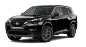 A black 2021 Nissan Rogue S angled left