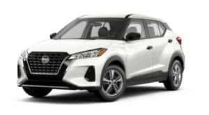 A white 2021 Nissan Kicks S angled left