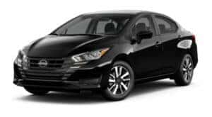 A black 2022 Nissan Versa SV is angled left.