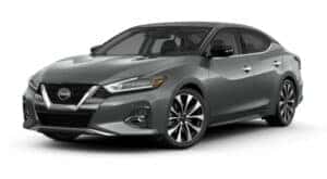 A grey 2023 Nissan Maxima Platinum is angled left.