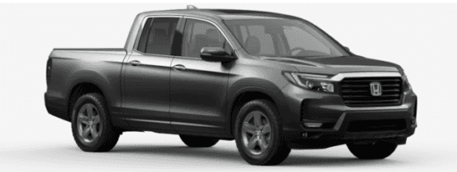 A silver 2023 Honda Ridgeline is shown angled right.