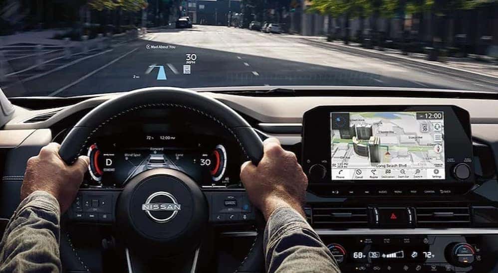The gray dash of a 2024 Nissan Pathfinder is shown.