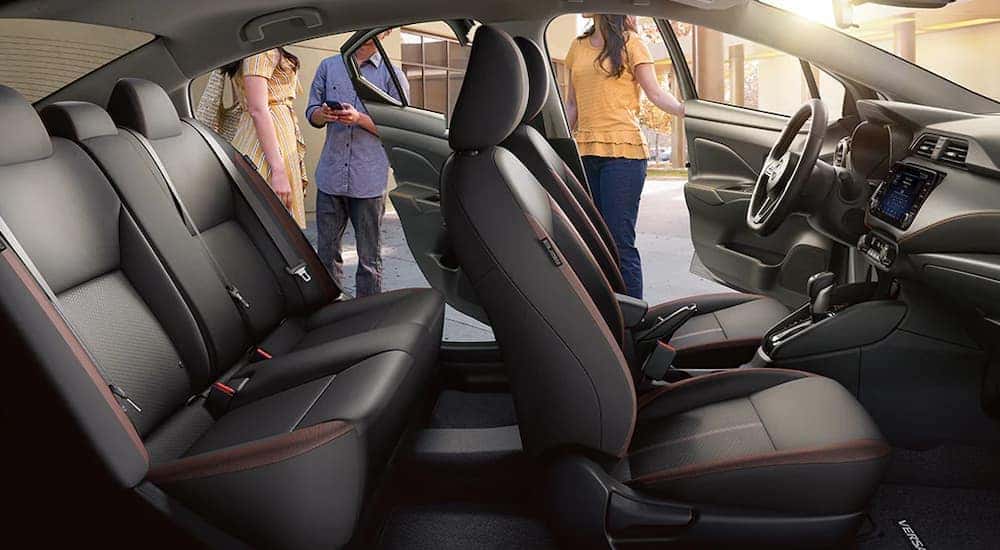 Side view of the 2024 Nissan Versa's interior with seating for five.