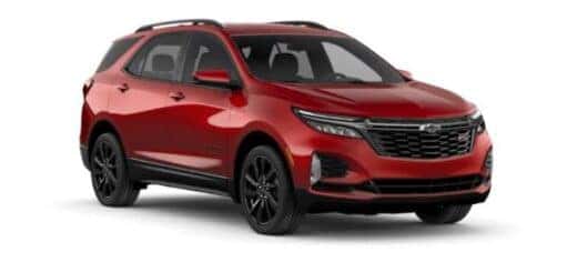 A red 2024 Chevy Equinox RS is angled right.