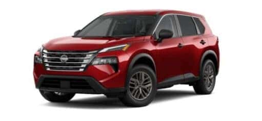 A red 2024 Nissan Rogue is angled left.