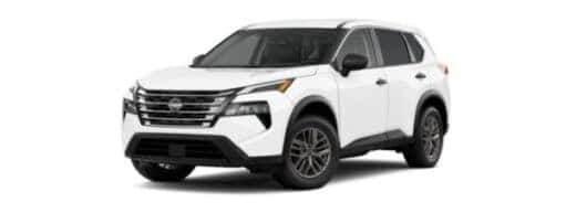 A white 2024 Nissan Rogue is angled left.